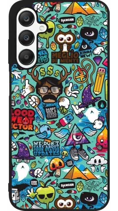 Coque Samsung Galaxy A25 - Silicone rigide noir Mixed Cartoons Turquoise