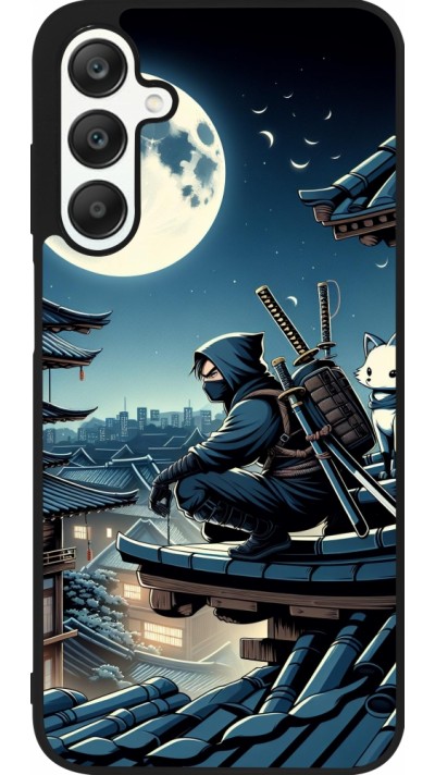 Coque Samsung Galaxy A25 - Silicone rigide noir Ninja sous la lune