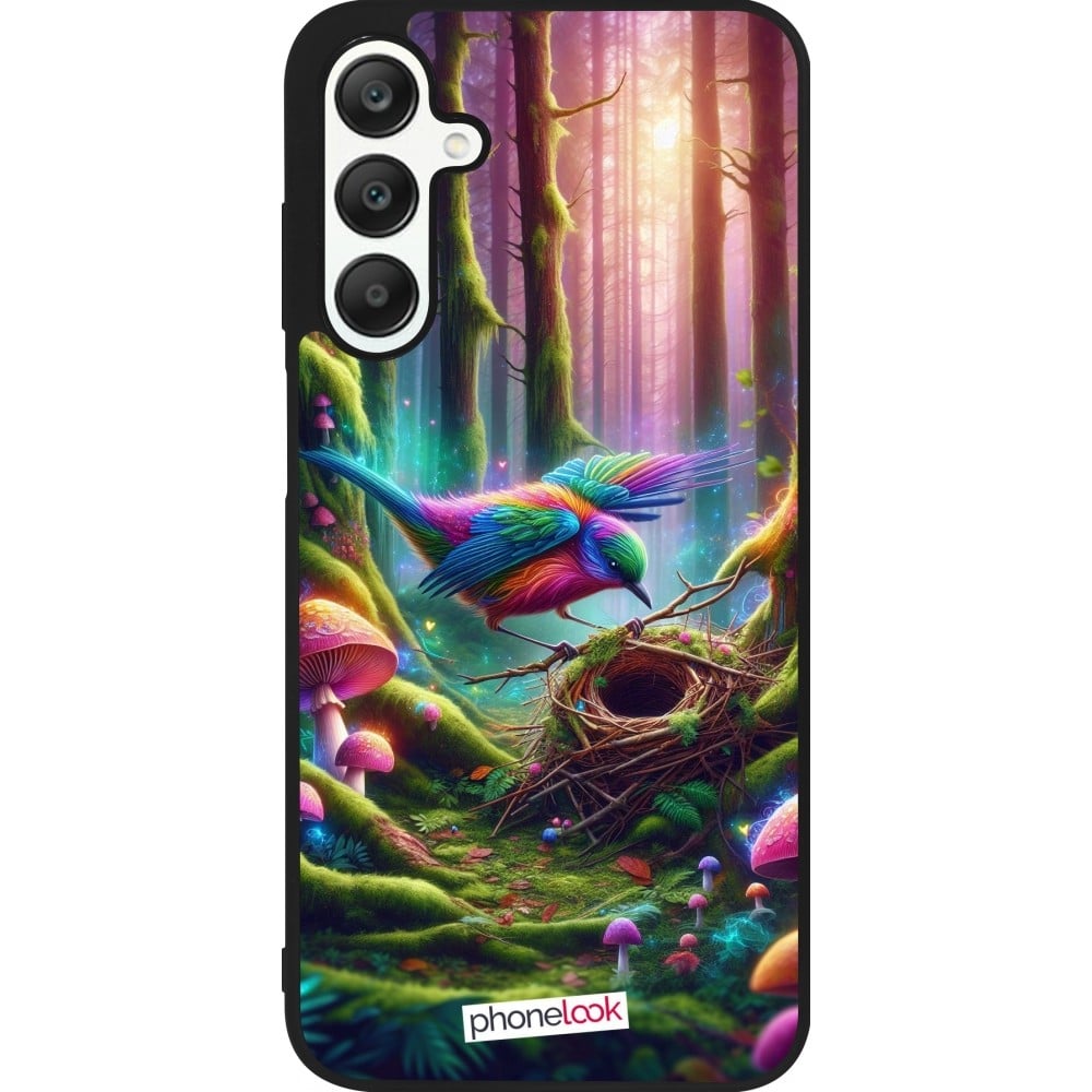 Coque Samsung Galaxy A25 - Silicone rigide noir Oiseau Nid Forêt