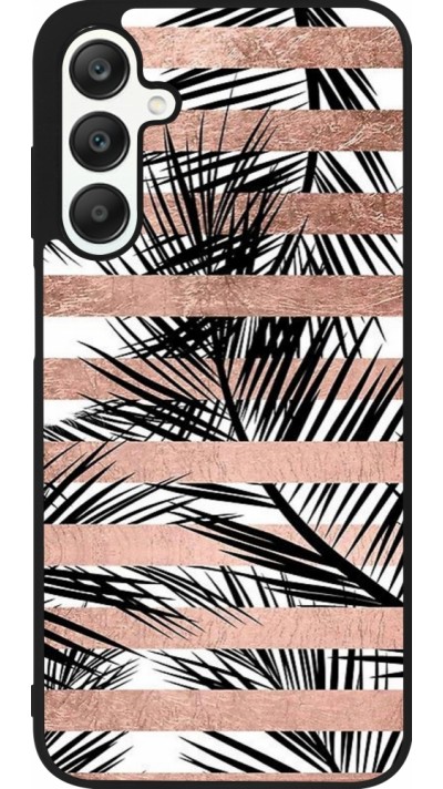 Coque Samsung Galaxy A25 - Silicone rigide noir Palm trees gold stripes