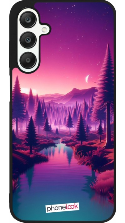 Coque Samsung Galaxy A25 - Silicone rigide noir Paysage Violet-Rose