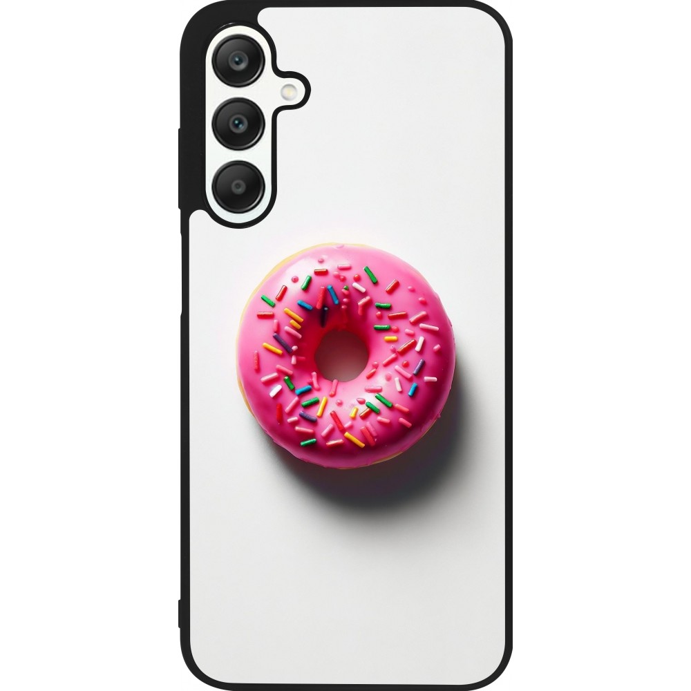 Coque Samsung Galaxy A25 - Silicone rigide noir Weißer Hintergrund, pinker Donut