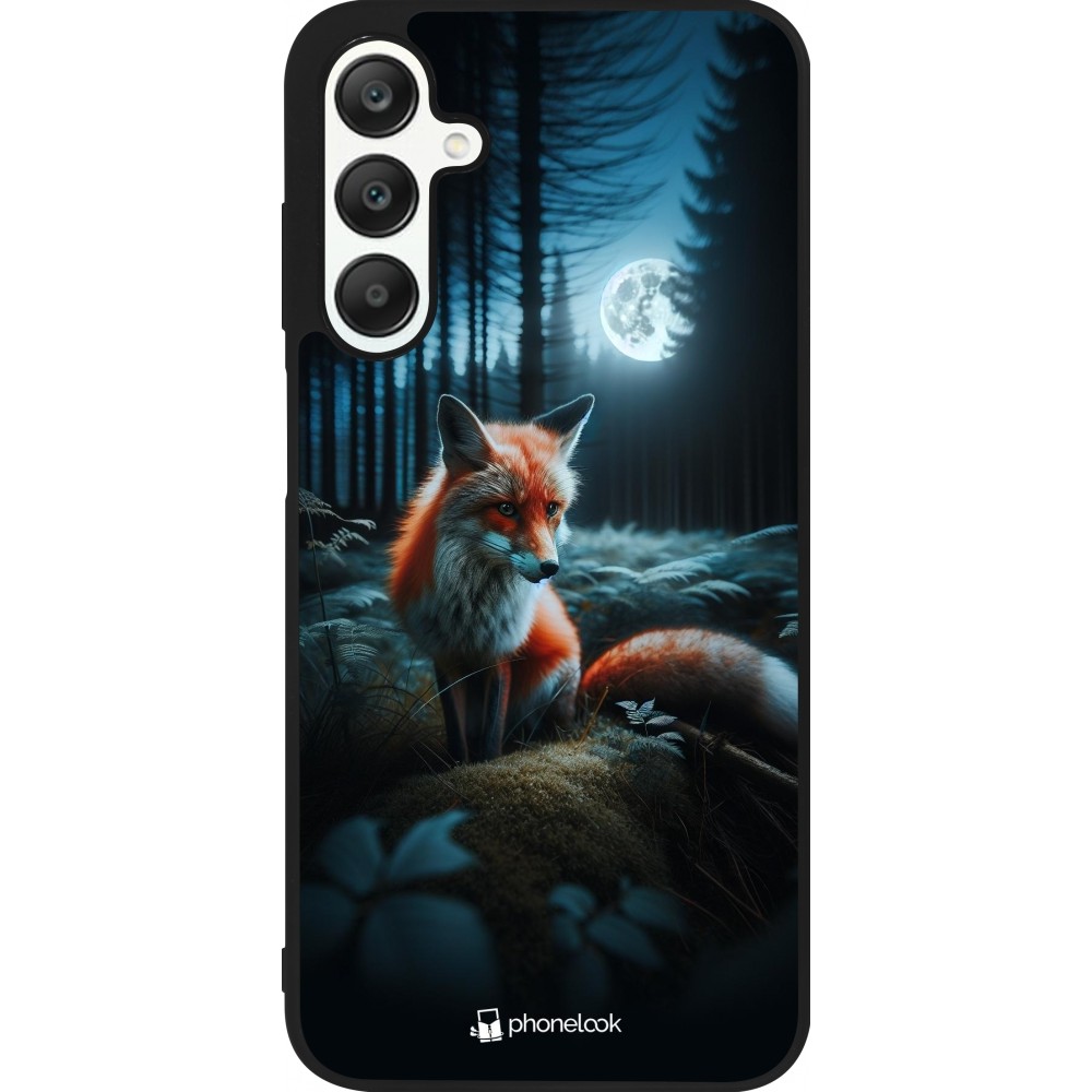 Coque Samsung Galaxy A25 - Silicone rigide noir Renard lune forêt