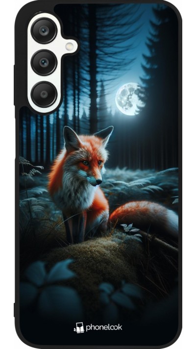 Coque Samsung Galaxy A25 - Silicone rigide noir Renard lune forêt