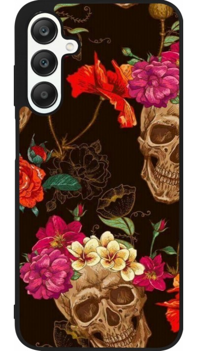 Coque Samsung Galaxy A25 - Silicone rigide noir Skulls and flowers