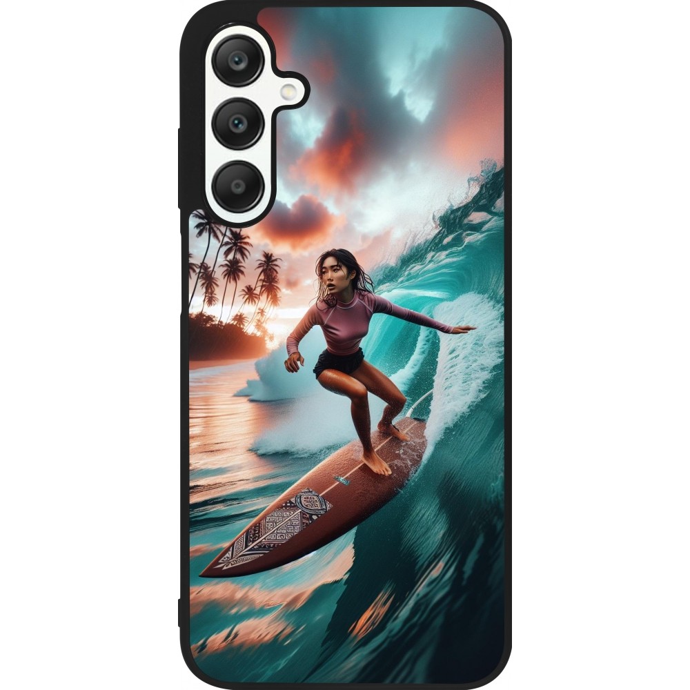 Coque Samsung Galaxy A25 - Silicone rigide noir Surfeuse Balinaise