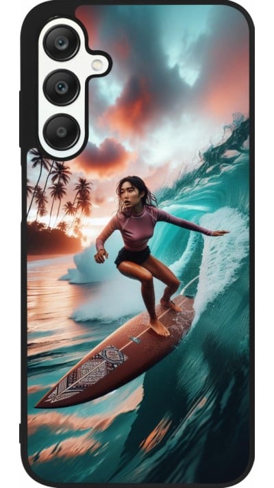 Coque Samsung Galaxy A25 - Silicone rigide noir Surfeuse Balinaise