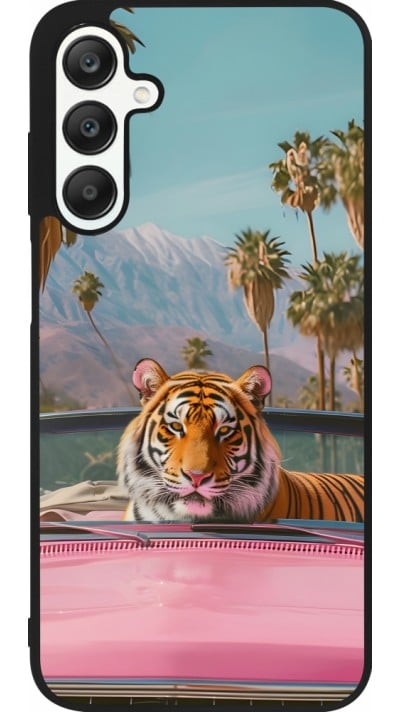 Coque Samsung Galaxy A25 - Silicone rigide noir Tigre voiture rose