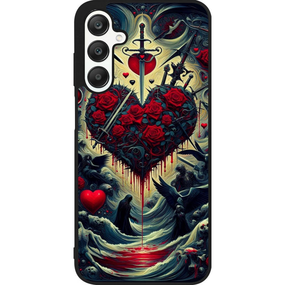 Coque Samsung Galaxy A25 - Silicone rigide noir Dark Love Coeur Sang