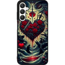 Coque Samsung Galaxy A25 - Silicone rigide noir Dark Love Coeur Sang