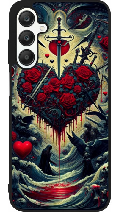 Coque Samsung Galaxy A25 - Silicone rigide noir Dark Love Coeur Sang