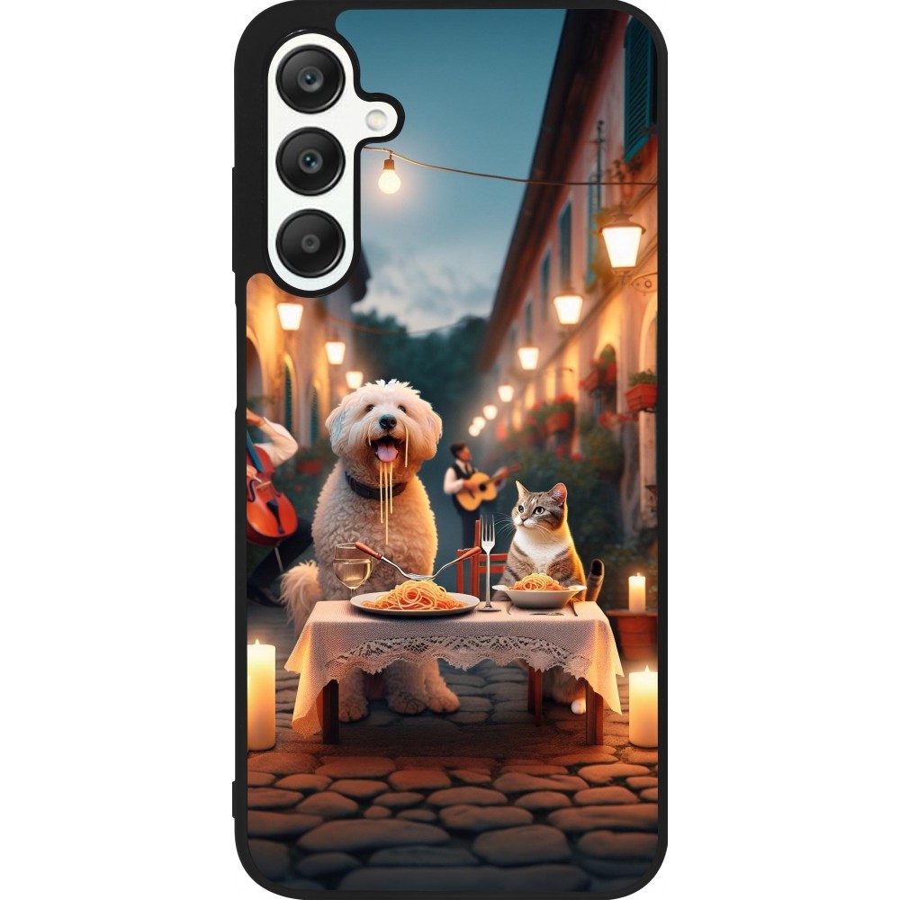 Coque Samsung Galaxy A25 - Silicone rigide noir Valentine 2024 Dog & Cat Candlelight