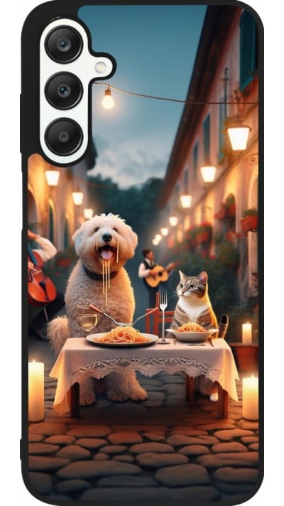 Coque Samsung Galaxy A25 - Silicone rigide noir Valentine 2024 Dog & Cat Candlelight