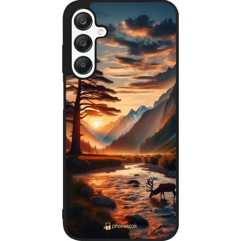 Coque Samsung Galaxy A25 - Silicone rigide noir Valley Sunset Deer Tree