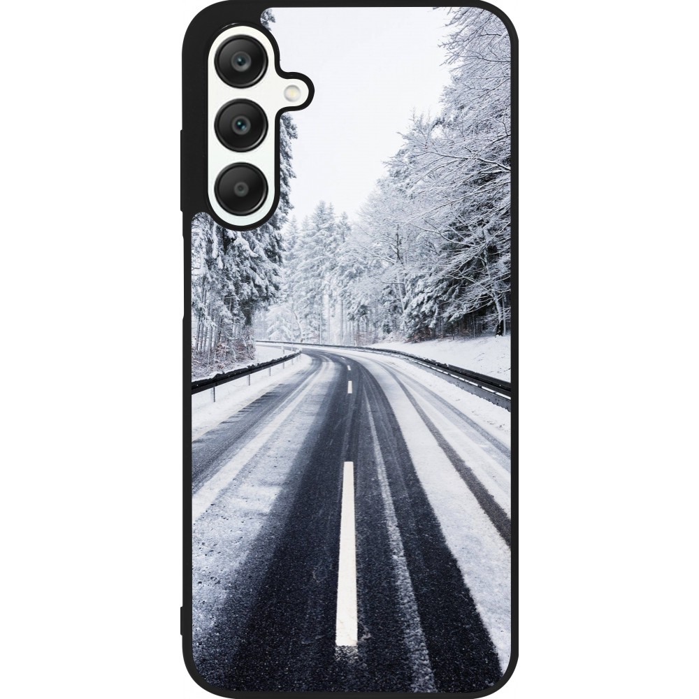 Coque Samsung Galaxy A25 - Silicone rigide noir Winter 22 Snowy Road