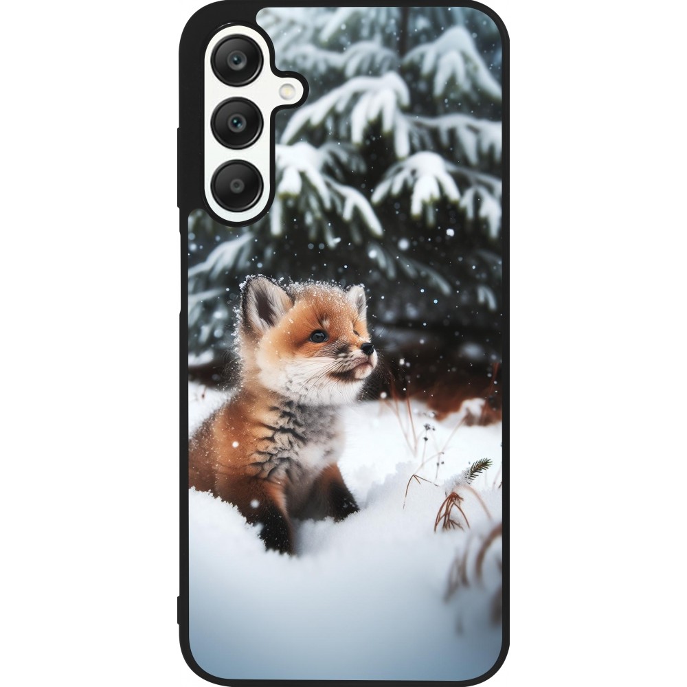 Coque Samsung Galaxy A25 - Silicone rigide noir Noël 2023 Renardeau sapin