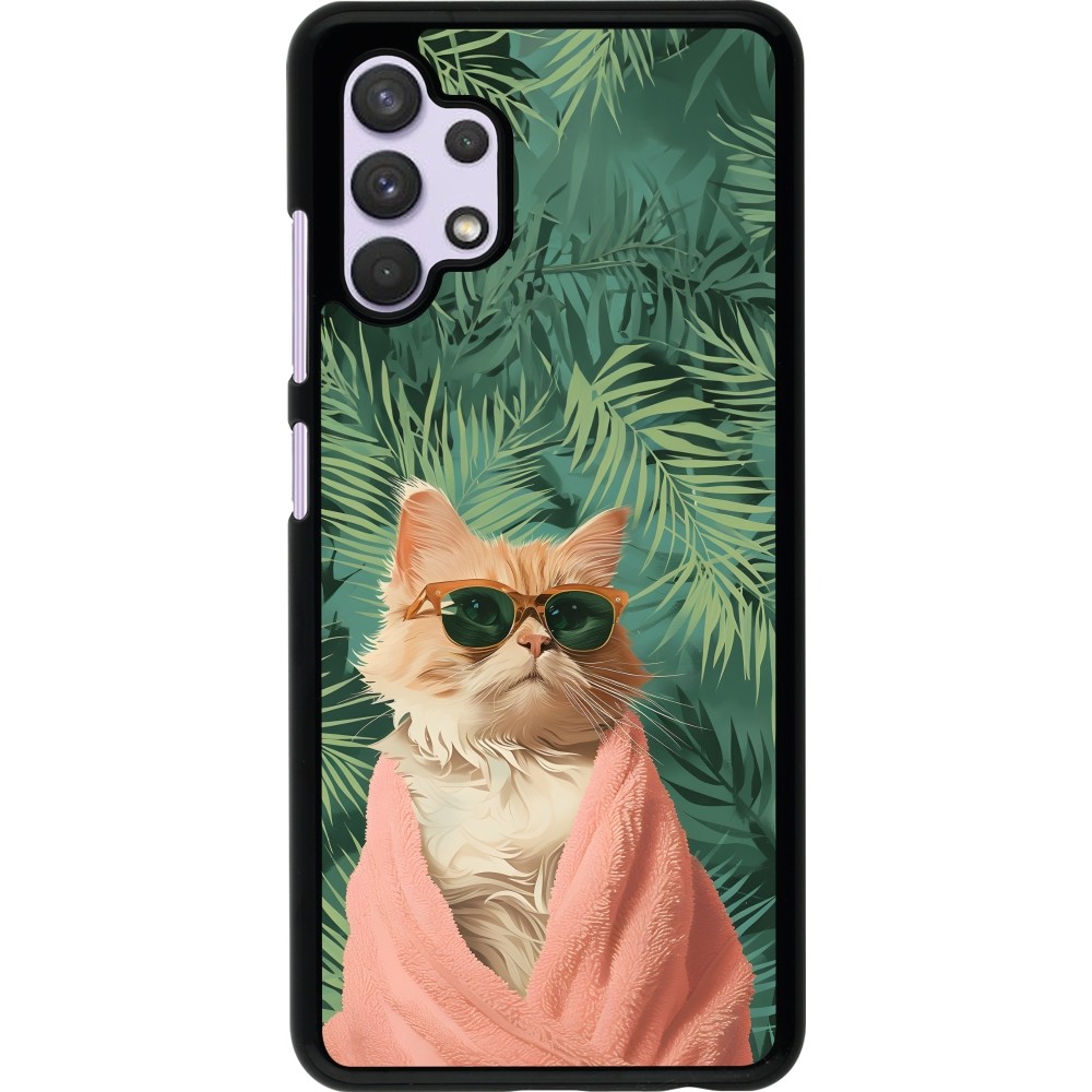 Coque Samsung Galaxy A32 - Cat Summer Palms