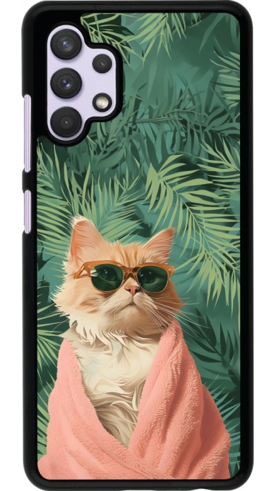 Coque Samsung Galaxy A32 - Cat Summer Palms