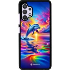 Coque Samsung Galaxy A32 - Dauphin arc-en-ciel heureux