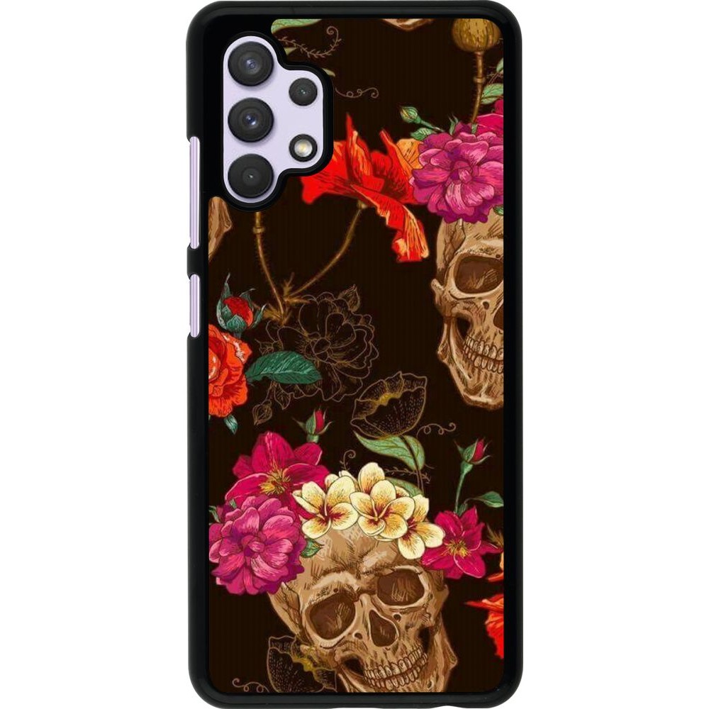 Hülle Samsung Galaxy A32 - Skulls and flowers