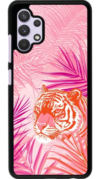 Coque Samsung Galaxy A32 - Tigre palmiers roses