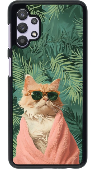 Coque Samsung Galaxy A32 5G - Cat Summer Palms