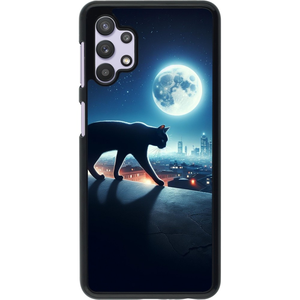 Samsung Galaxy A32 5G Case Hülle - Schwarze Katze unter dem Vollmond