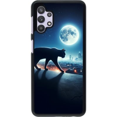 Coque Samsung Galaxy A32 5G - Chat noir sous la pleine lune