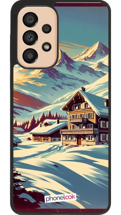 Coque Samsung Galaxy A33 5G - Silicone rigide noir Chalet montagne enneigée