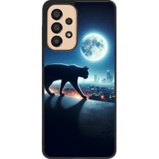 Coque Samsung Galaxy A33 5G - Silicone rigide noir Chat noir sous la pleine lune