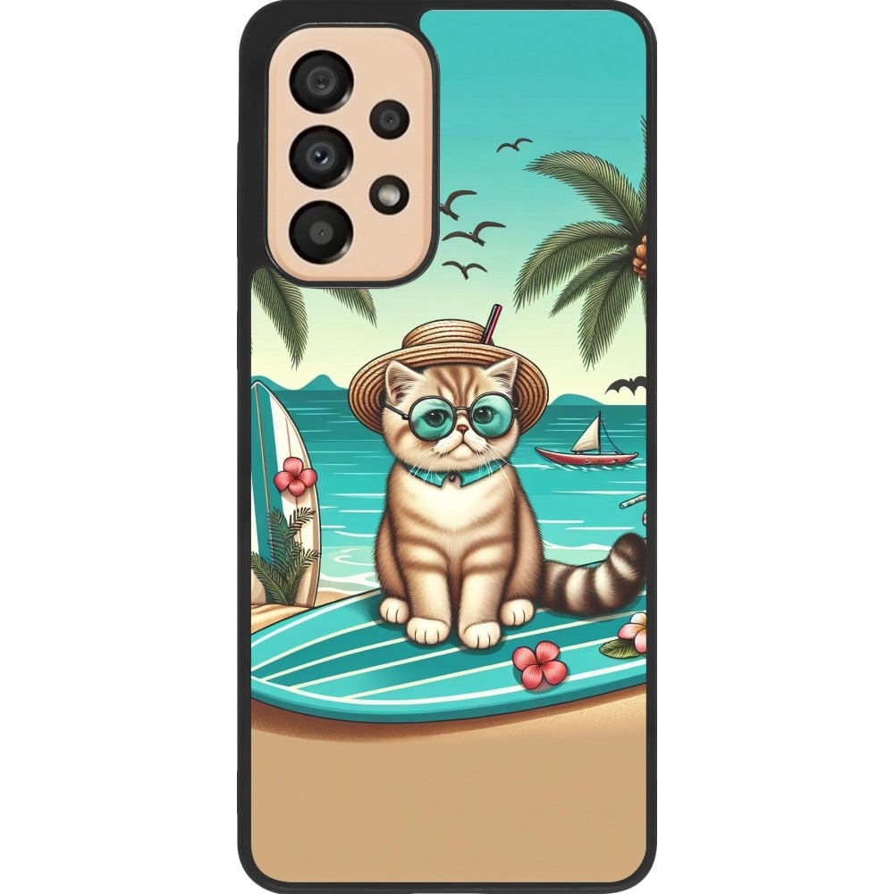 Coque Samsung Galaxy A33 5G - Silicone rigide noir Chat Surf Style