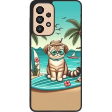 Coque Samsung Galaxy A33 5G - Silicone rigide noir Chat Surf Style