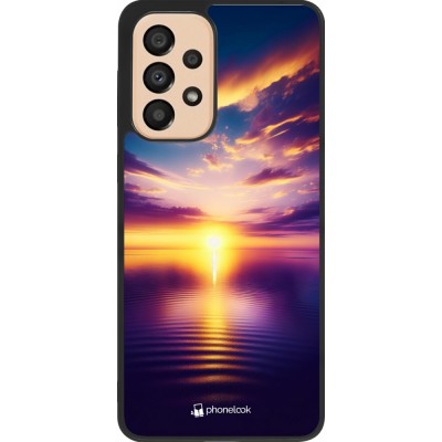 Coque Samsung Galaxy A33 5G - Silicone rigide noir Coucher soleil jaune violet