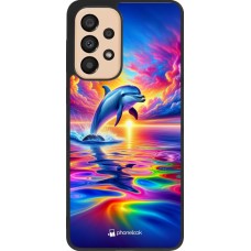 Coque Samsung Galaxy A33 5G - Silicone rigide noir Dauphin arc-en-ciel heureux