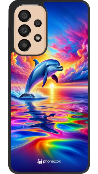 Coque Samsung Galaxy A33 5G - Silicone rigide noir Dauphin arc-en-ciel heureux