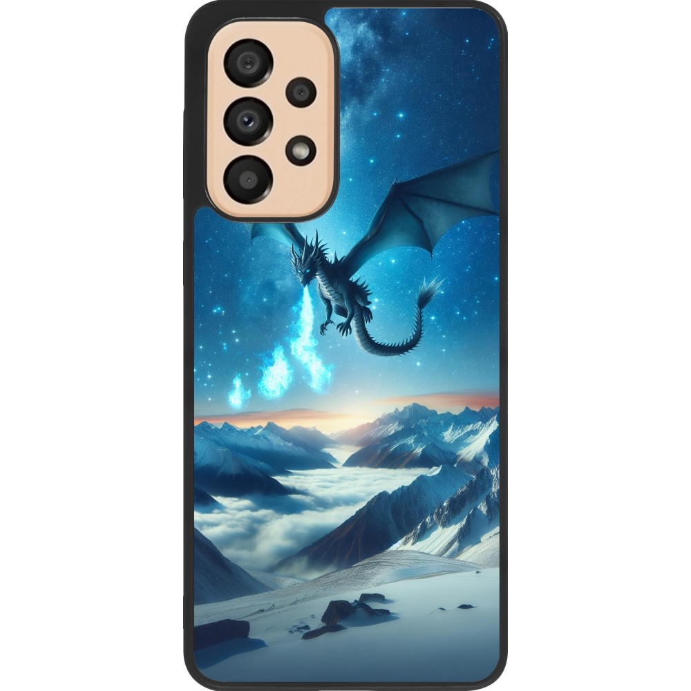 Coque Samsung Galaxy A33 5G - Silicone rigide noir Dragon nocturne montagne