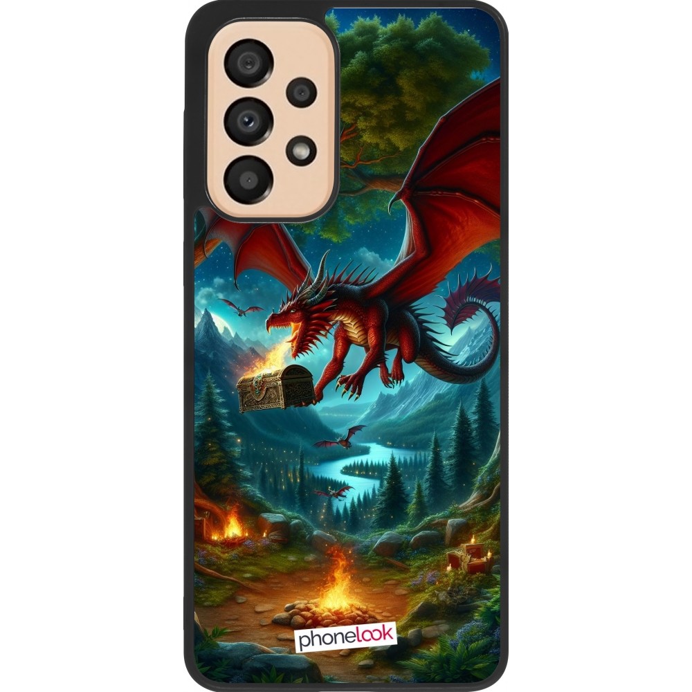 Coque Samsung Galaxy A33 5G - Silicone rigide noir Dragon Volant Forêt Trésor