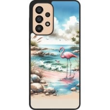 Coque Samsung Galaxy A33 5G - Silicone rigide noir Flamant rose aquarelle