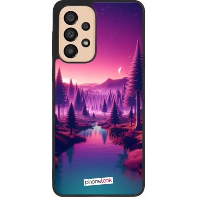 Coque Samsung Galaxy A33 5G - Silicone rigide noir Paysage Violet-Rose