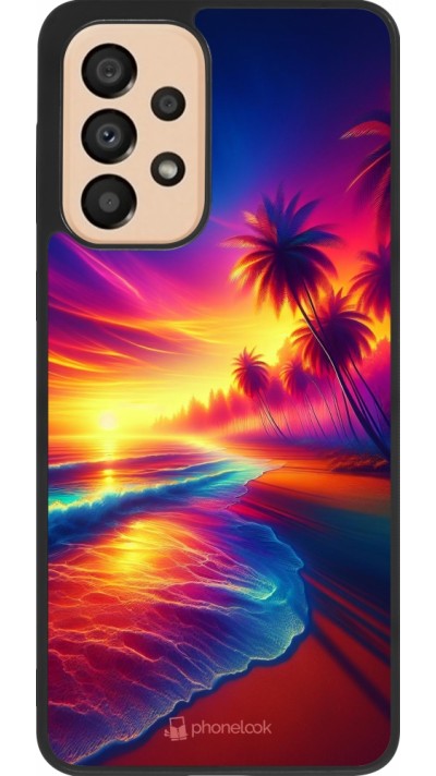 Coque Samsung Galaxy A33 5G - Silicone rigide noir Plage coucher soleil flashy