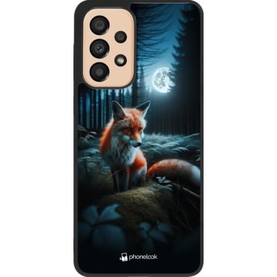 Coque Samsung Galaxy A33 5G - Silicone rigide noir Renard lune forêt