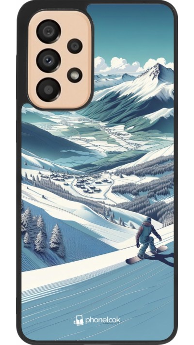 Coque Samsung Galaxy A33 5G - Silicone rigide noir Snowboarder Montagne