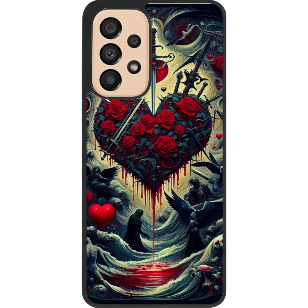 Coque Samsung Galaxy A33 5G - Silicone rigide noir Dark Love Coeur Sang