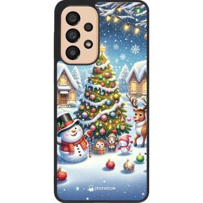 Coque Samsung Galaxy A33 5G - Silicone rigide noir Noël 2023 bonhomme de neige et sapin