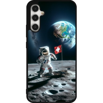 Coque Samsung Galaxy A34 5G - Silicone rigide noir Astro Suisse sur lune