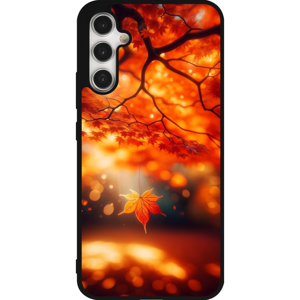 Coque Samsung Galaxy A34 5G - Silicone rigide noir Automne Magique Orange