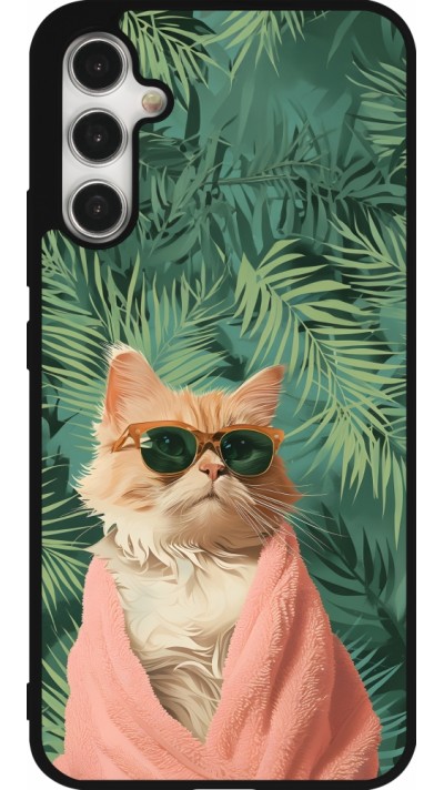 Samsung Galaxy A34 5G Case Hülle - Silikon schwarz Cat Summer Palms