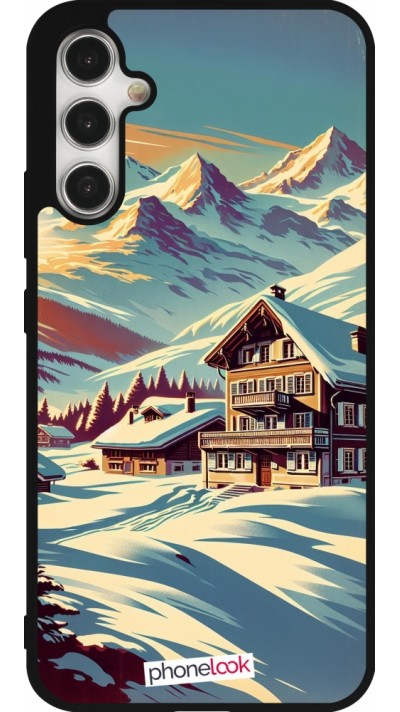 Coque Samsung Galaxy A34 5G - Silicone rigide noir Chalet montagne enneigée