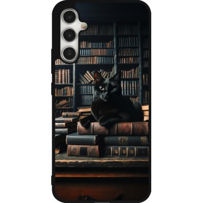 Coque Samsung Galaxy A34 5G - Silicone rigide noir Chat livres sombres