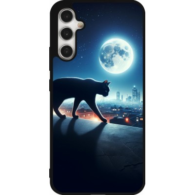 Coque Samsung Galaxy A34 5G - Silicone rigide noir Chat noir sous la pleine lune